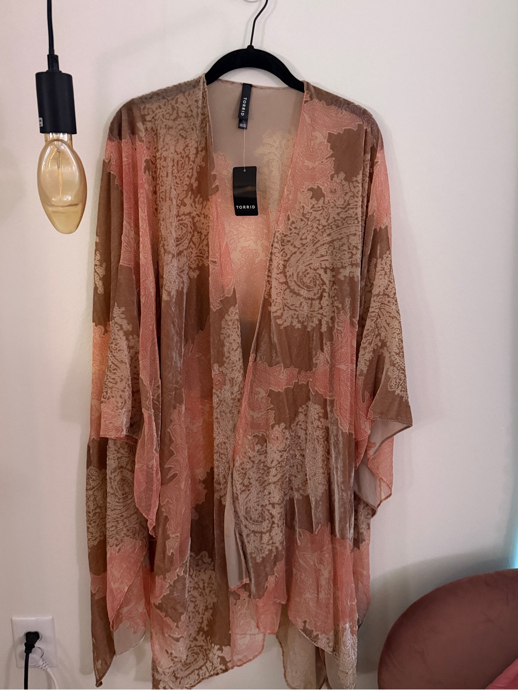 Torrid Pink And Brown Sheer Paisley Kimono Tunic